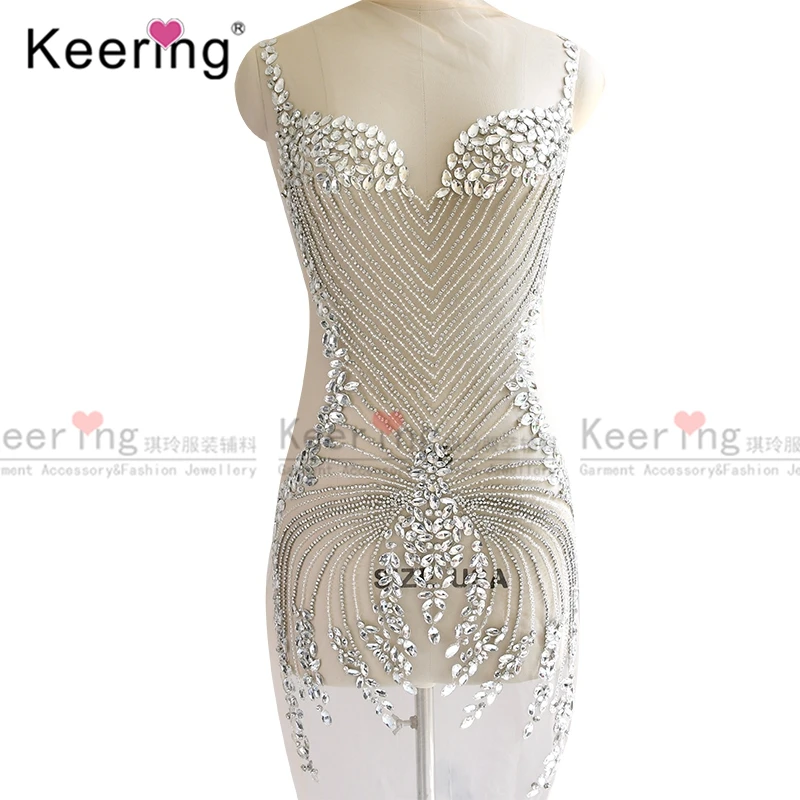 Peacock-Shape Big Shiny Crytal Glass Stone Rhinestone Wedding Dress Applique, Very Beautiful Bling, New, WDP-151