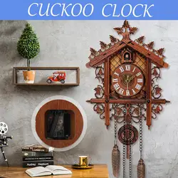 Vintage Handcraft Wood Cuckoo Wall Clock Tree House Swing Wall Clock Art Home Decorations