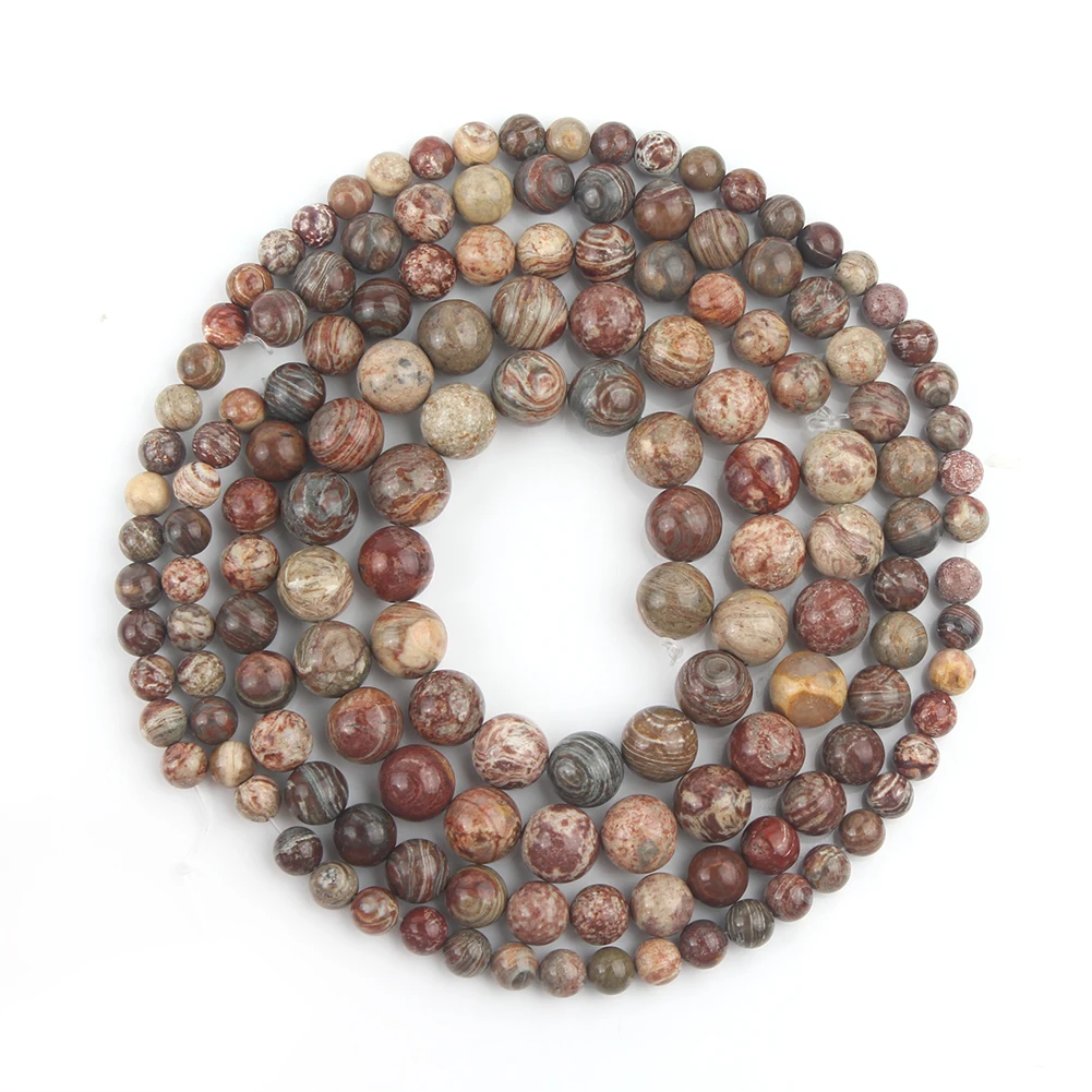 4/6/8/10/12mm Natural Stones Brown Line Jaspers Loose Round Beads for Jewelry Making DIY Bracelet Accessories 15\'\' Strand