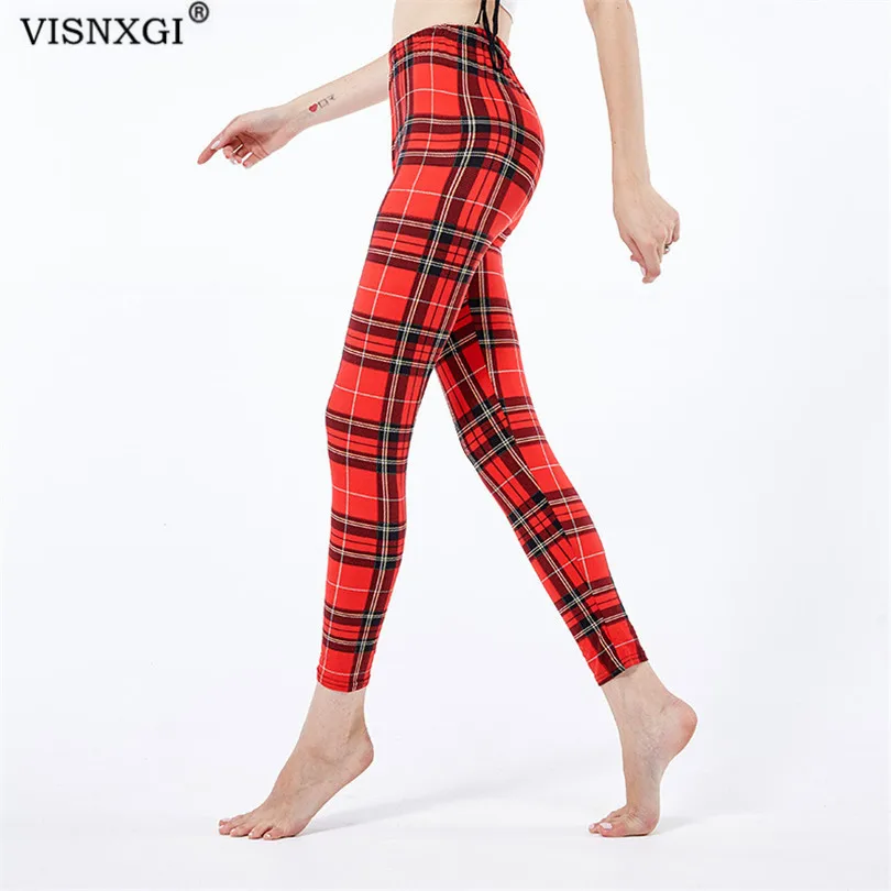 VISNXGI Leggings Push-Up Leggings da donna Leggings con stampa scozzese di moda Leggings Sexy Leggings Fitness pantaloni pantaloni a vita alta