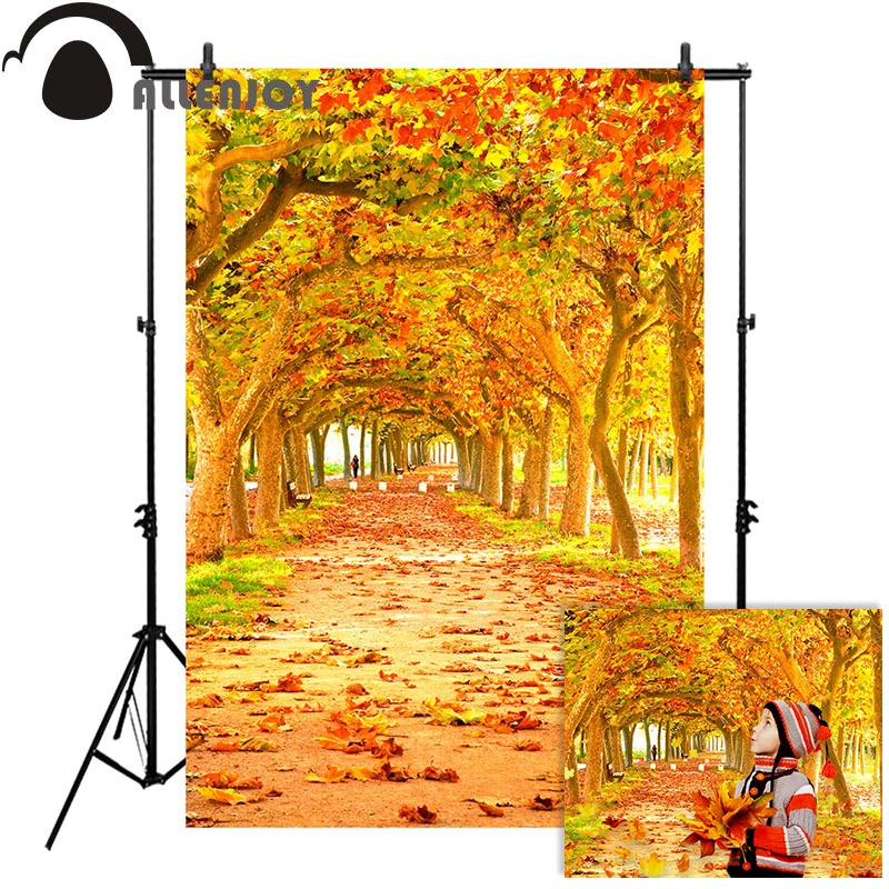 Allenjoy autumn photophone backgrounds for photography studio tree orange path leaves backdrop photo studio photocall new