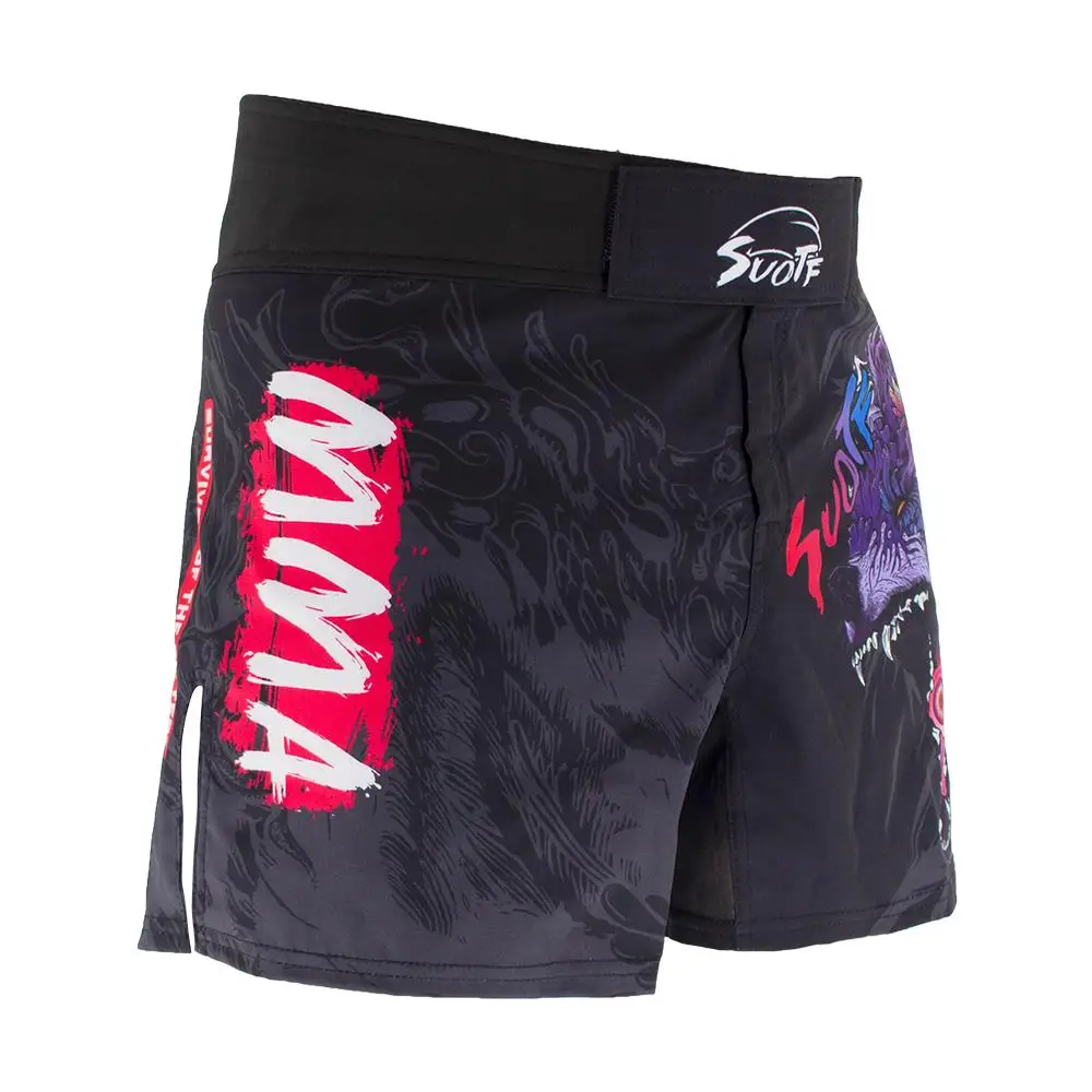 Suotf feroz lobo respirável calções de fitness mma tigre muay thai kickboxing formação shorts muay thai roupas sanda boxe curto
