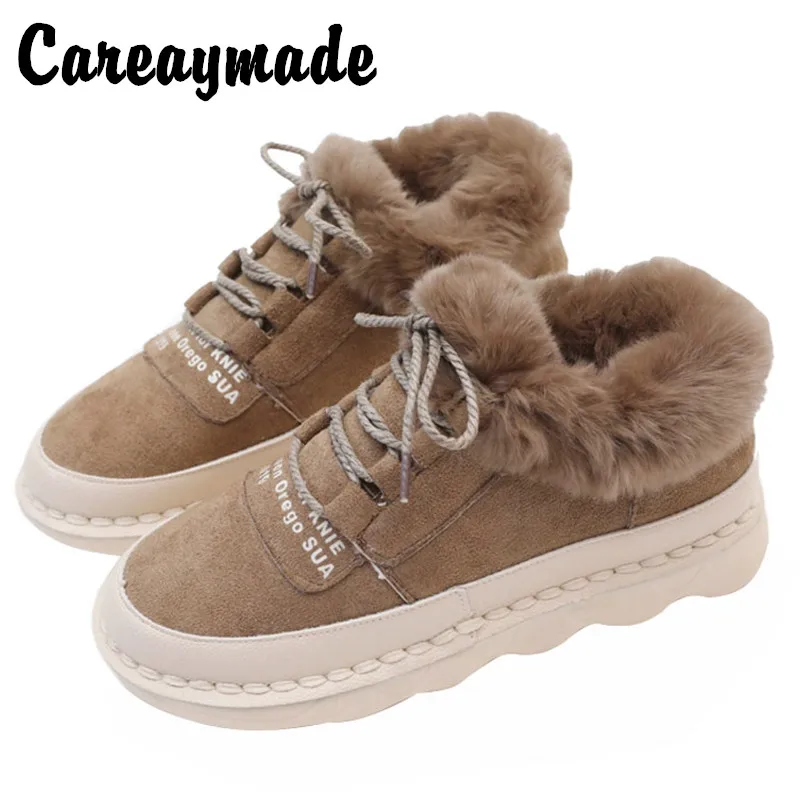 

Careaymade-Japanese women's rabbit hair shoes, autumn&winter plush cotton shoes,all kinds of art RETRO flat casual warm shoes