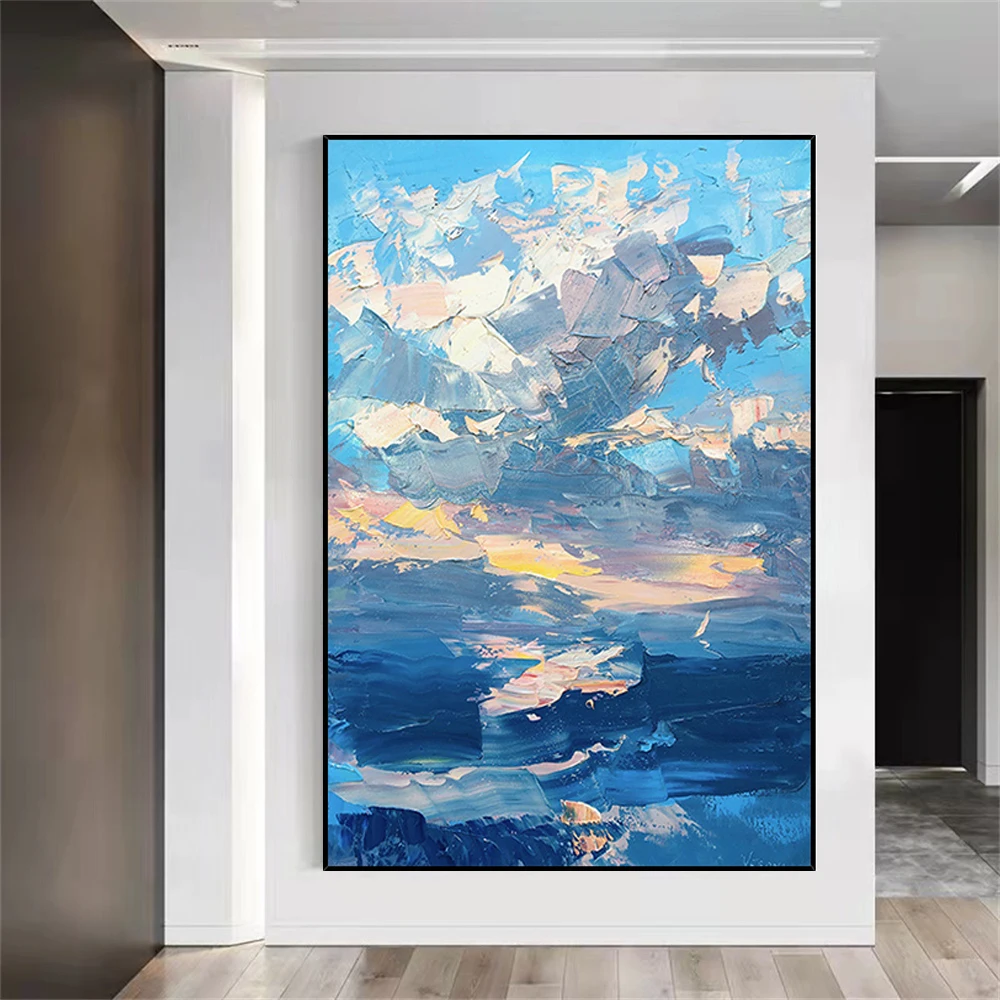Beautiful Canvas Home Decor Hand-Painted Abstract Oil Painting Modern Utility Knife Texture Drawing Sky For Room Sofa Wall Art