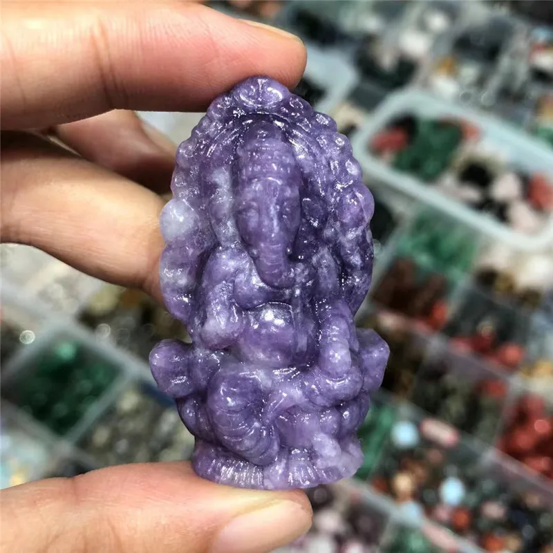 Healing Stone Natural Labradorite Hand-carved Purple Lepidolite Carving Elephant God For Home Decoration