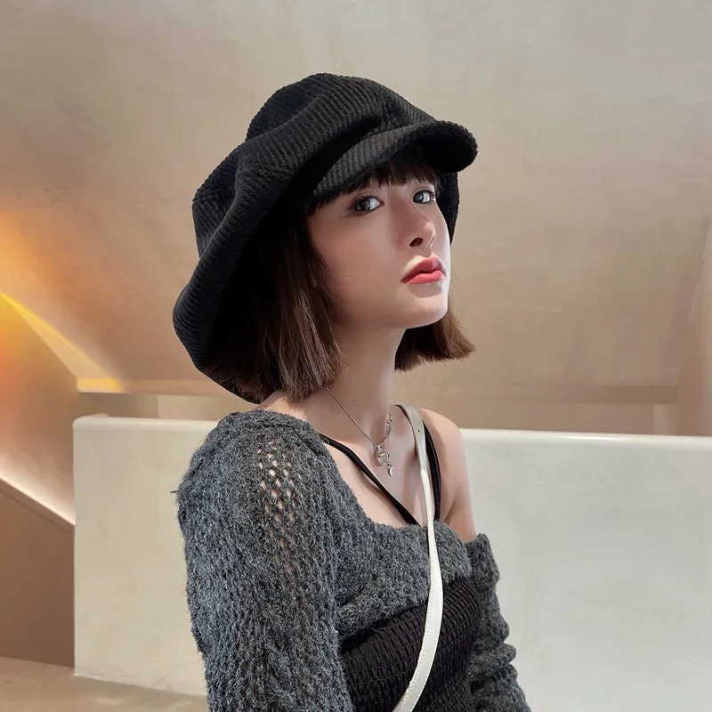 Corduroy Oversized Japanese Female Spring and Autumn Octagonal Hat Fashion Painter Newsboy Hat Painter Cloud-shaped Beret Gorros