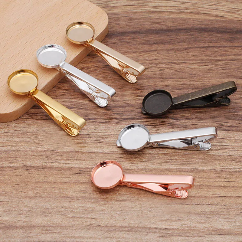 

100pcs Tie Clip Bar with 16mm Round Deep Wall Bezel Cups Cameo Cabochon Base Settings Tie Clips Clasps Men's Jewelry Accessories