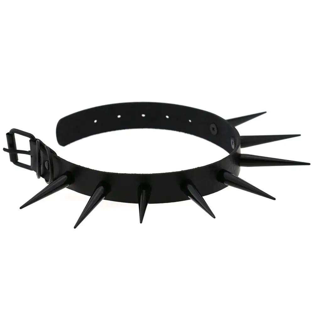 Big Long Spiked Choker Collar CyberPunk Leather Spike Chockers Necklace For Women Men Rave Goth Costumes Jewelry