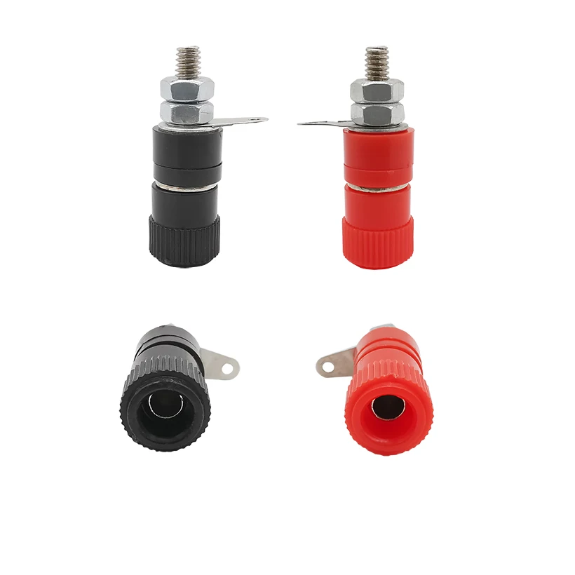 4mm Banana Female Jack Binding Post Adapter Nickel Plated Banana Plug Socket Nut Terminal Block Amplifier Connector Red Black