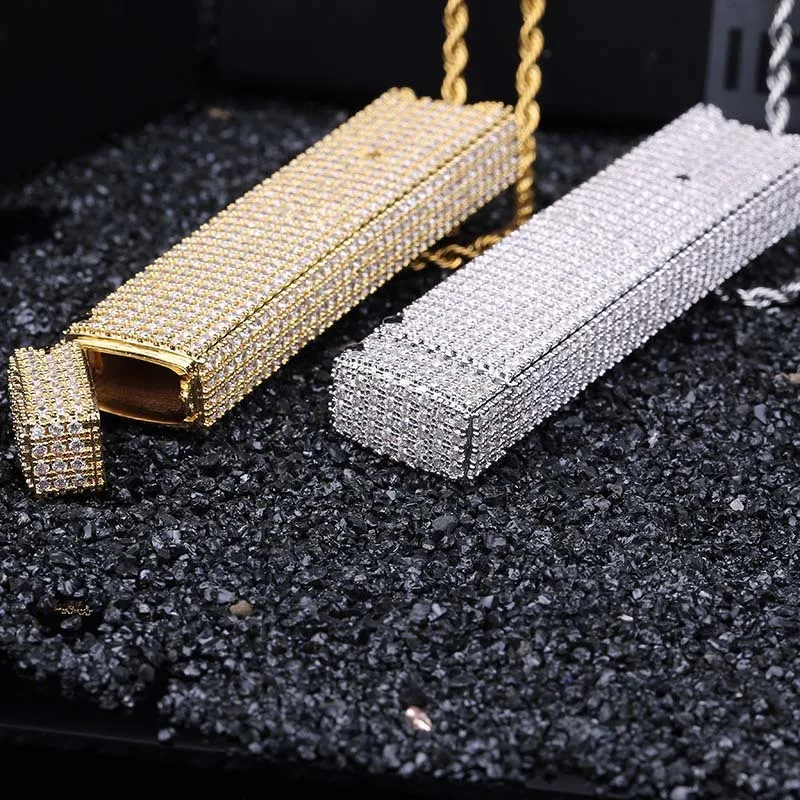 Hip Hop Micro Paved AAA CZ Stone Bling Ice Out Electronic cigarette housing Pendants Necklace for Men Rapper Jewelry Gold Color