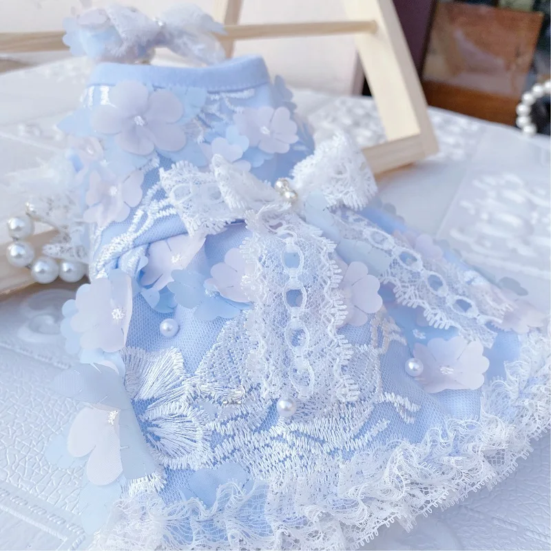 Handmade Dog Clothes Pet Supplies 100%Cotton Dress Lace Tulle Bow Outwear Little Fairy Party Princess One Piece Yorkie Maltese