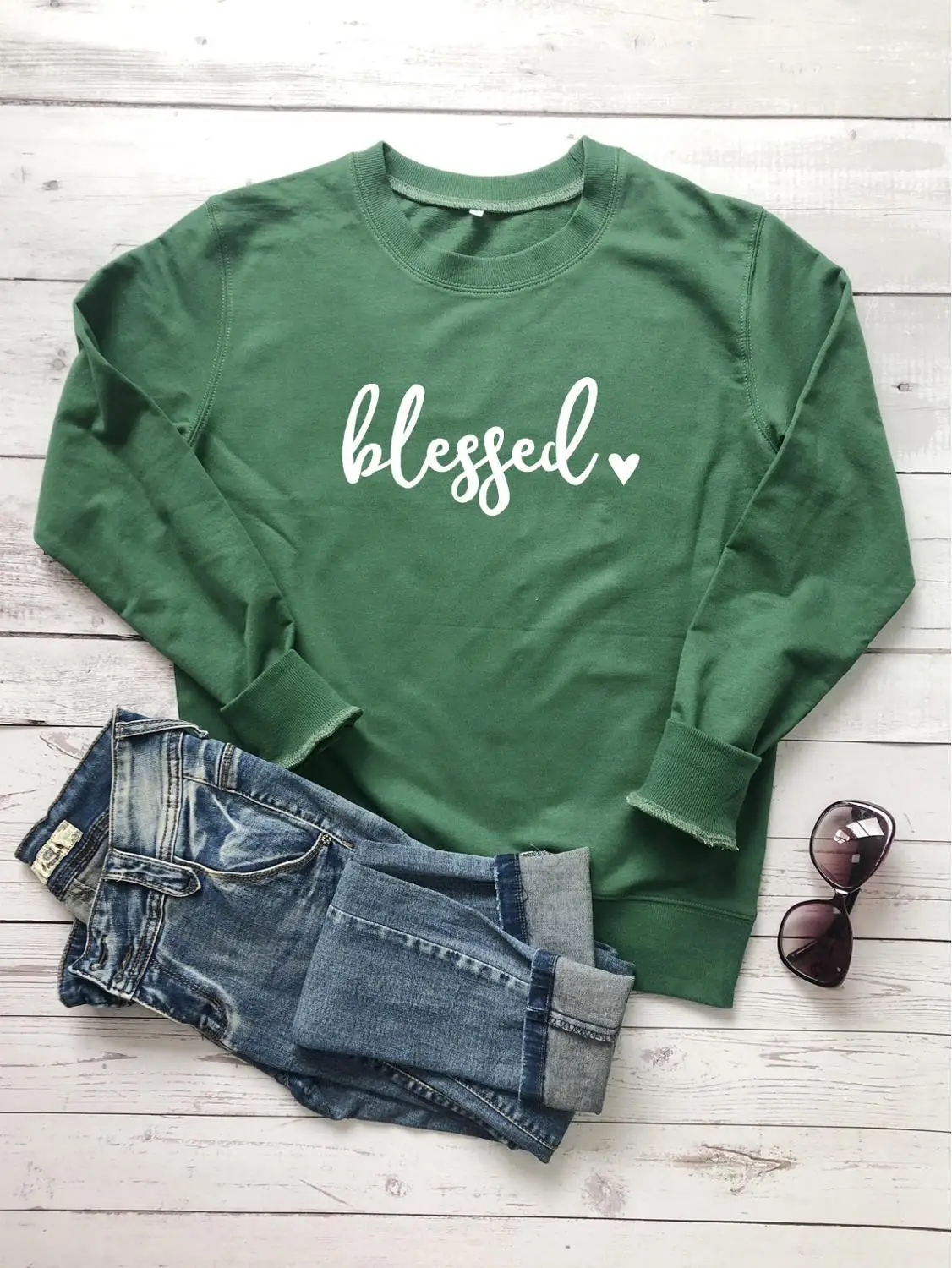 Blessed Heart Graphic Sweatshirt Religious Clothing Pullover Christian Bible Verse Baptism Cotton Jumper Jesus Blessed Tops