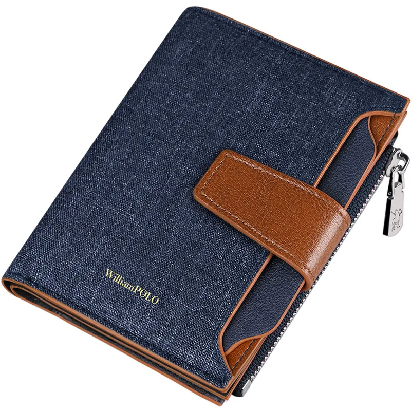 

RFID canvas wallet men card holder driver license Two fold leather business casual Luxury fashion brand black male purse