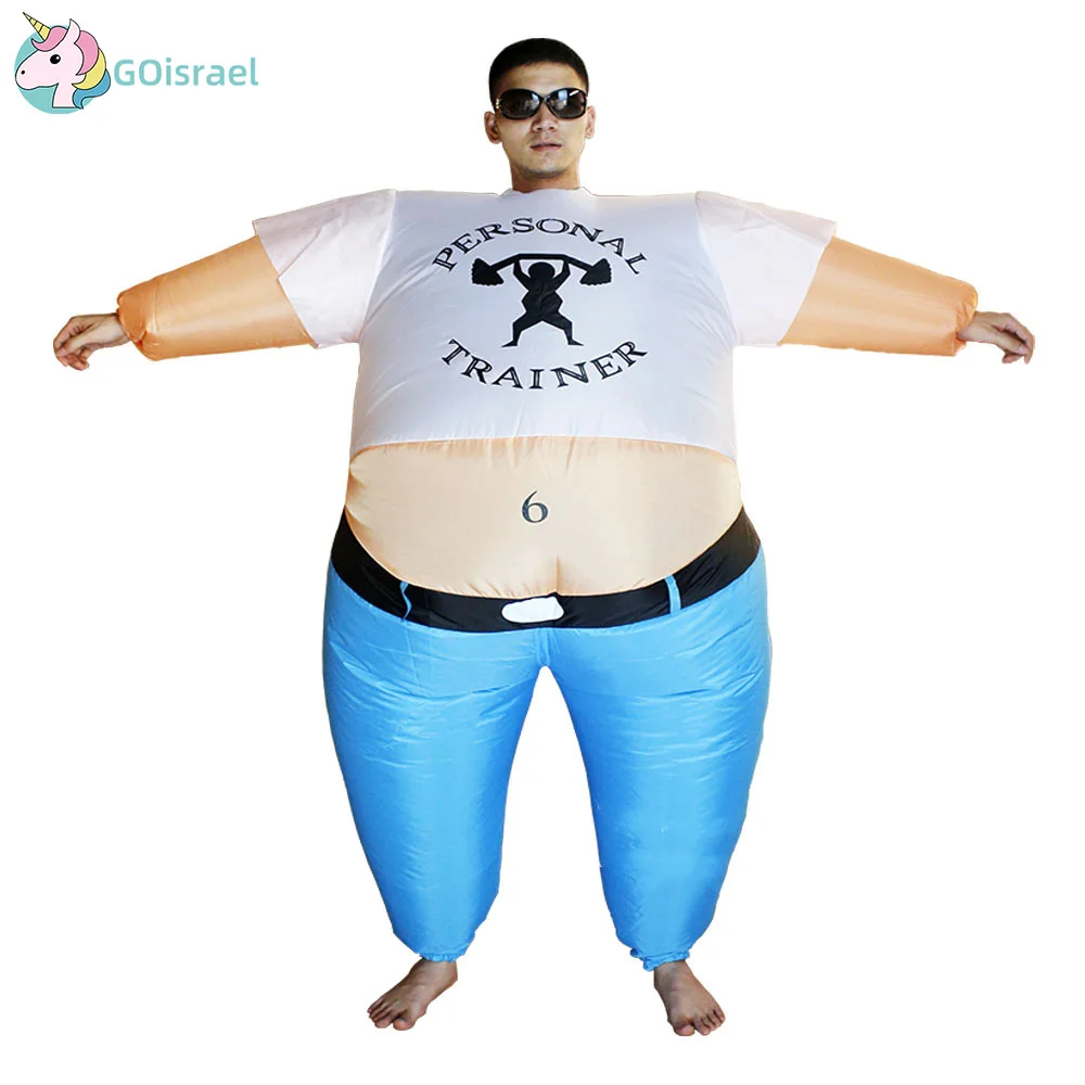 Inflatable Personal Trainer Costume Strong Man Women Adult Halloween Party Carnival Cosplay Blow Up Outfit Fancy Dress Jumpsuit