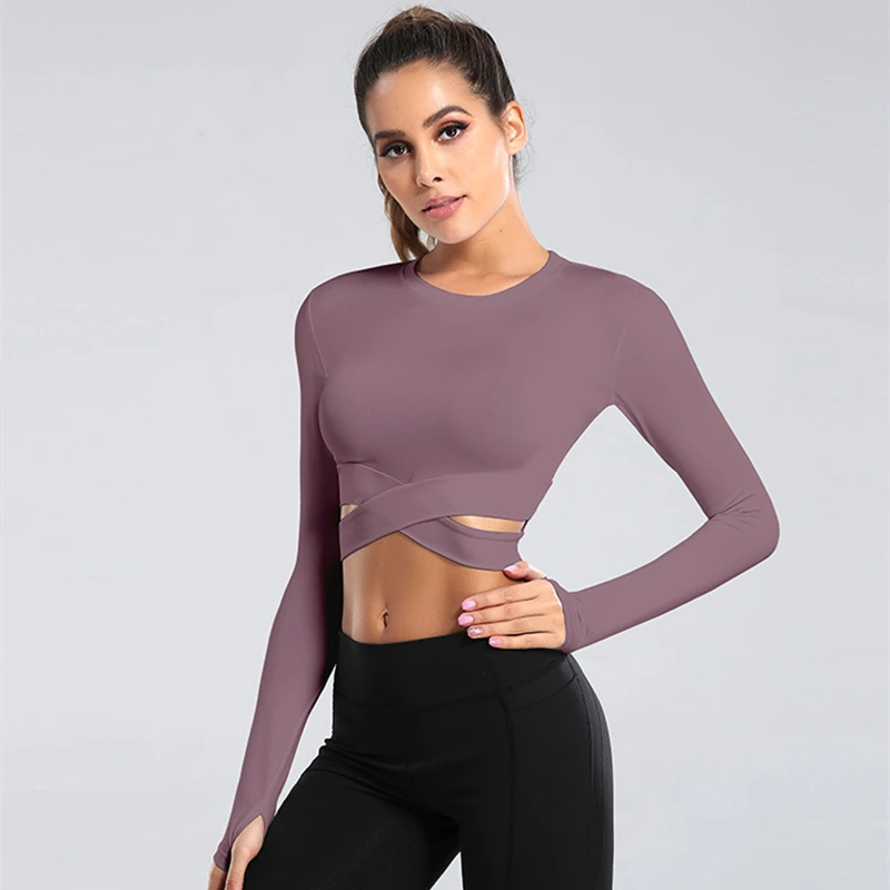 Crop Tops Sports Suits for Women Long Sleeve Yoga Shirts Teens Tracksuits Workout Shirts SportsWear Biker Tops Spring Autumn