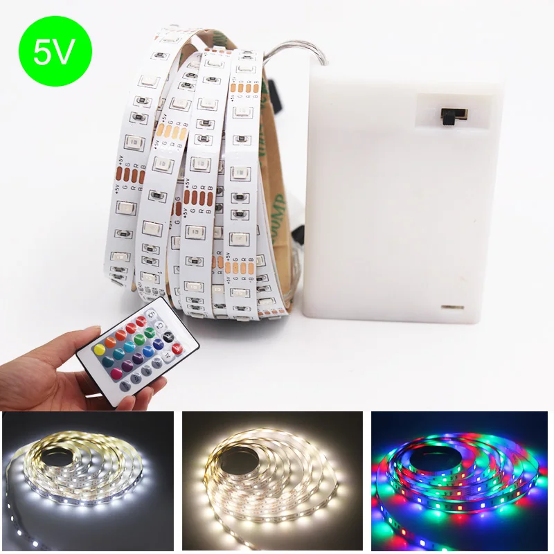 3AA Battery Power 5V RGB Led Strip Light 2835 SMD 1M 2M 3M 4M 5M 50cm Flexible Lighting Ribbon Tape Warm White Strip Backlight