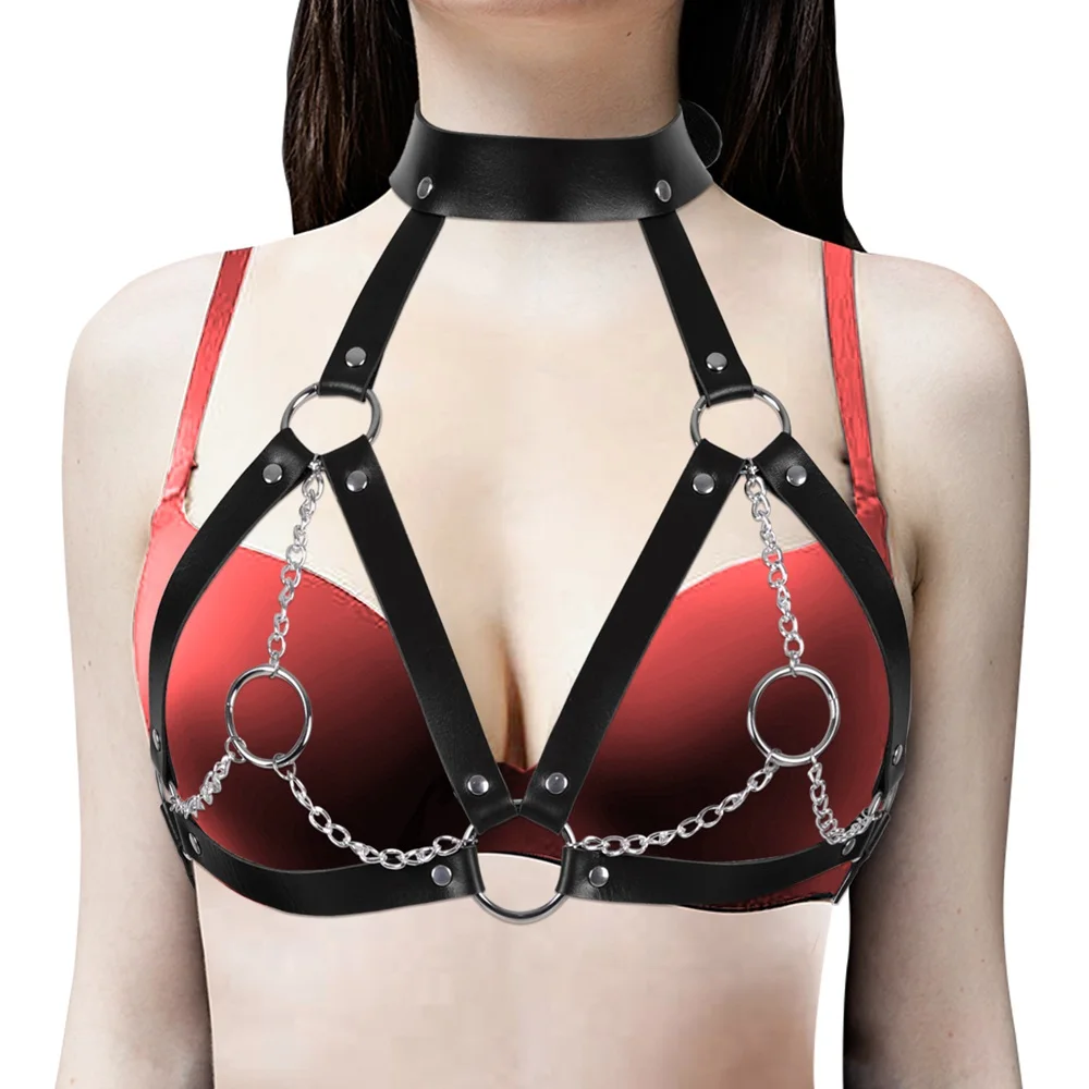 

Sexy Women Bondage Body Harness Lingerie Crop Tops Leather Halter Bra Cage BDSM Collar Harness Belt Chain Slave Breasts Sex Toys