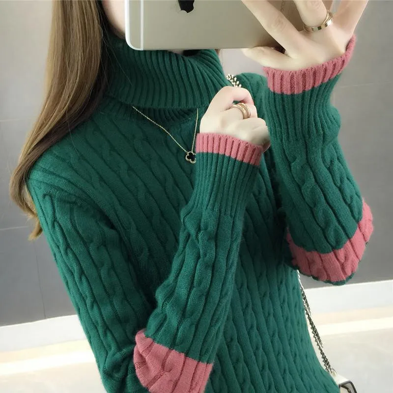 

Winter Thick Sweater Women Knitted Ribbed Pullover Sweater Long Sleeve Turtleneck Sweater Jumper Soft Warm Pull Femme Tops AH381