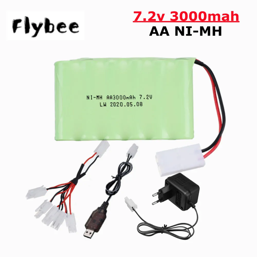 7.2 فولت 3000mah NIMH بطارية + 7.2 فولت شاحن ل RC اللعب خزانات السيارات القطارات روبوت قارب بندقية ni-mh AA 7.2 فولت بطارية قابلة للشحن Tamiya
