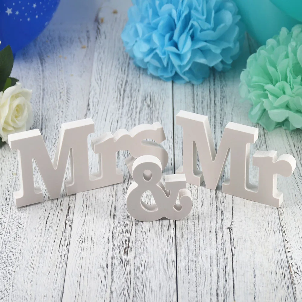 English Letters Wood Decoration Crafts, Wedding Props, Mr and Mrs, Wedding Stage, Valentine's Day, 3Pcs