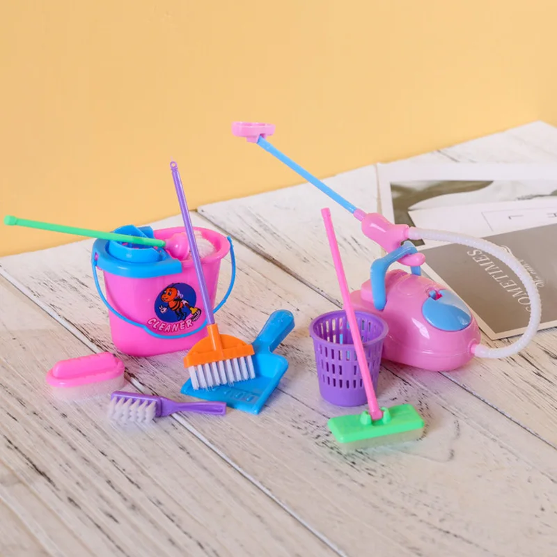 9 Pcs/Set Mini Kid Pretend Play Toy Housekeeping Tool Kitchen Home Cleaning Broom Brush Washing House Cleaner For Children 장난감