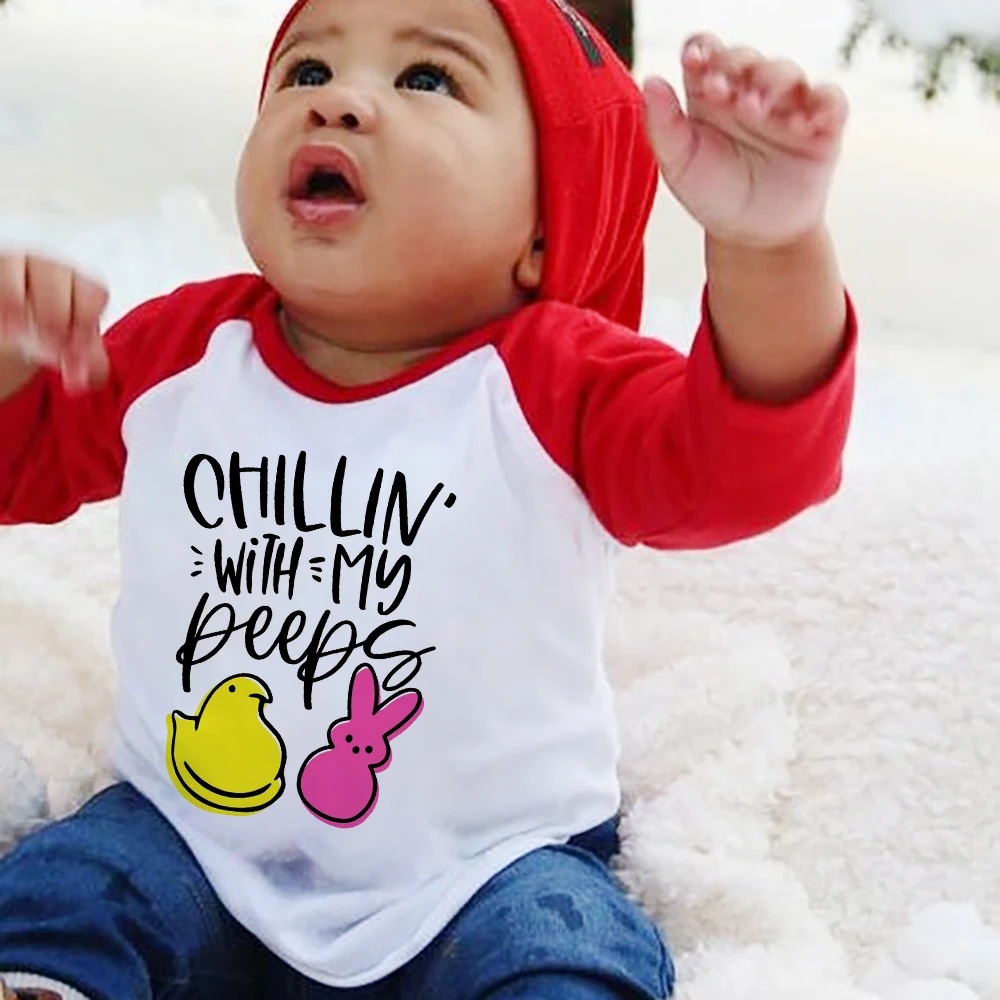 

Chillin with My Peeps Kids Baby T-Shirt Fashion Casual Boy Girl Unisex Crawling Shirt Child Raglan Long Sleeves Top Holiday Gift