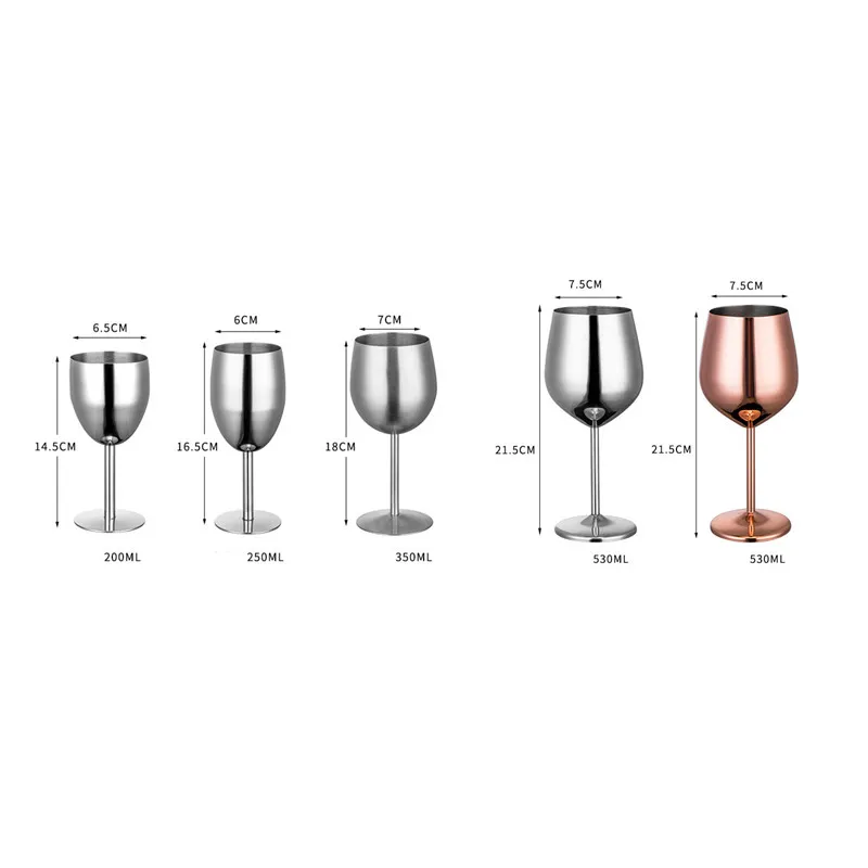 200-530ML Mirror Goblet 304 Stainless Steel Red Wine Cup Anti-broken Wine Glasses Stemware Winecup Durable Drinkware Bar Tools