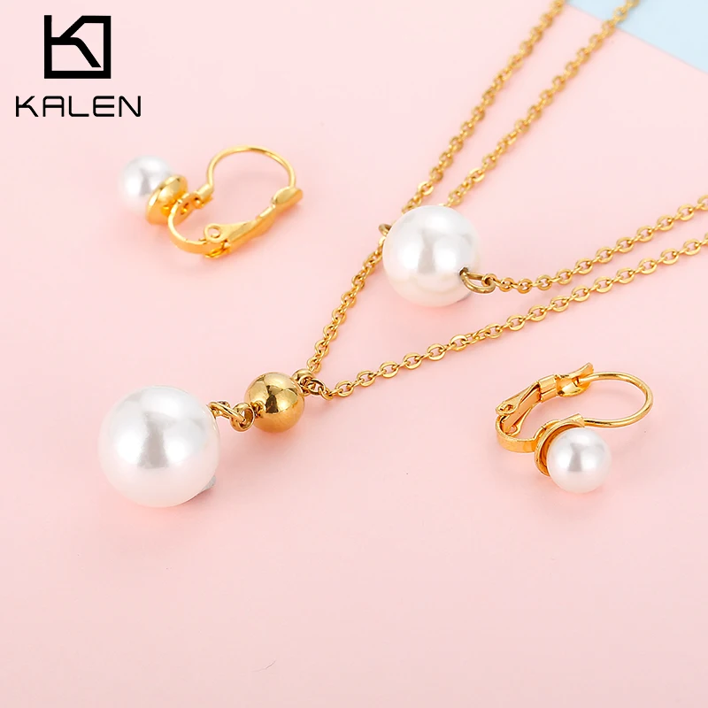 KALEN اللؤلؤ الذهبي الصلب اللون سلسلة قلادة القرط مجموعات مجوهرات بسيطة التقوقع قلادة قلادة المرأة 2020 مجوهرات جديدة #1