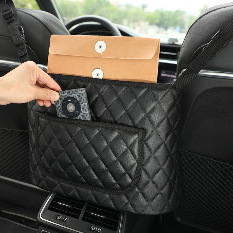 Pu Leather Car Handbag Holder Interior Auto Seat Middle Box Seat Hanger Storage Bag Hanging Pocket Handbag for Men Women Girls