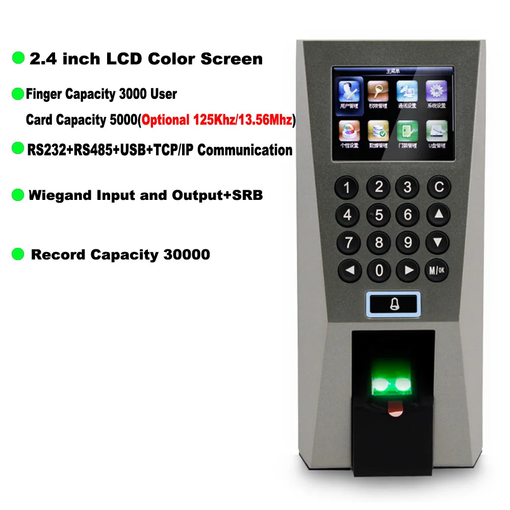 2.4 inch 3000 user Fingerprint Access Control Machine Employee Time Attendance Biometric Access Control System USB Download Data