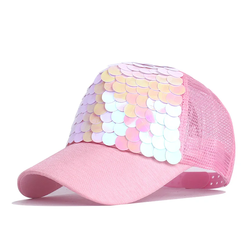 Summer Children Geometric Color Sequin Mesh Baby Baseball Caps Boys And Girls Outdoor Travel  Matching Adjustable 2021