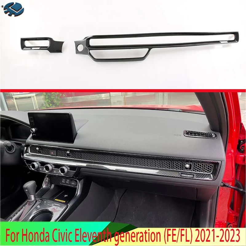 For Honda Civic Eleventh generation (FE/FL) 2021-2023 Carbon Fiber Style Center console Interior Instrument Panel Around trim