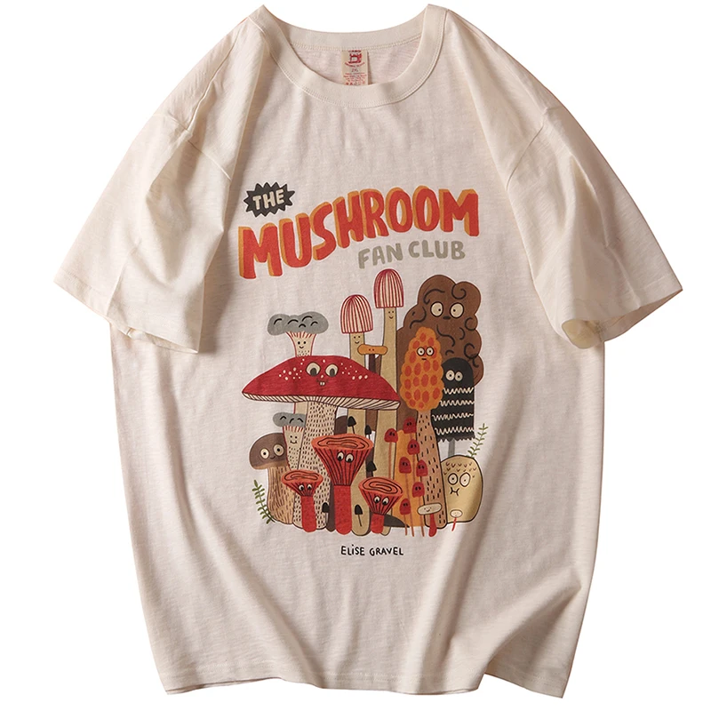 Dream The Mushroom Cute Women's T Shirt Harajuku Vintage 80s 90s Cotton Short Sleeve Kawaii Graphic Funny Tee Streetwear Clothes