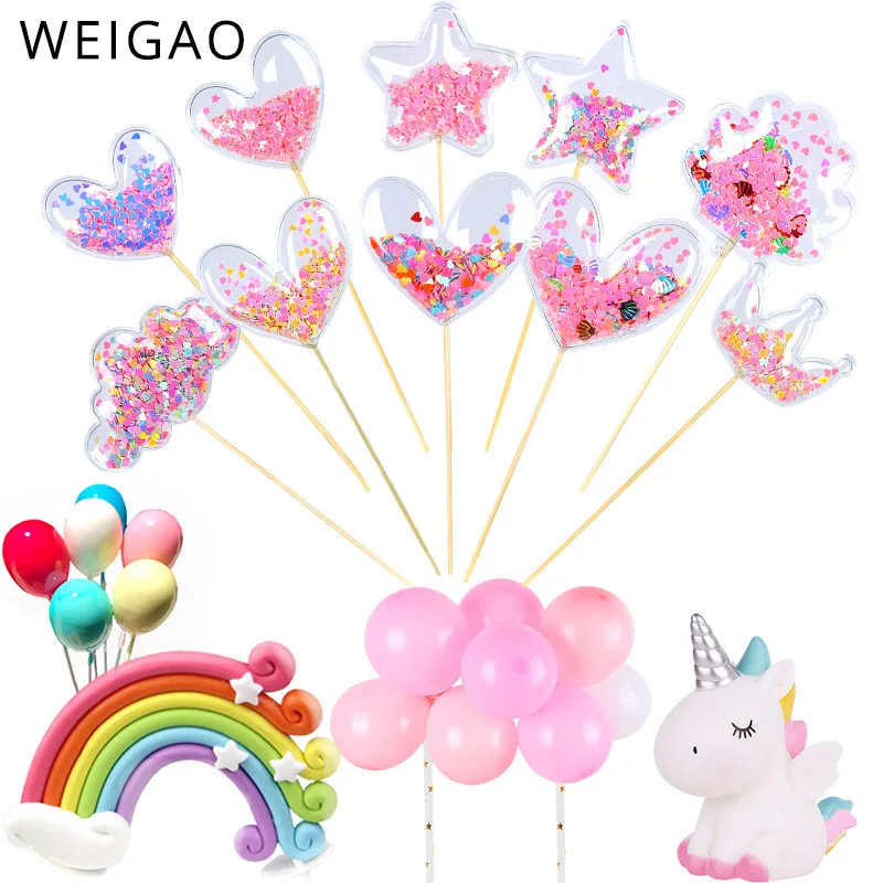 WEIGAO Bling Fairy PVC Cake Topper Star Cloud Crown Rainbow Unicorn Decoration Birthday Unicorn Rainbow Cake Decorating Supplies