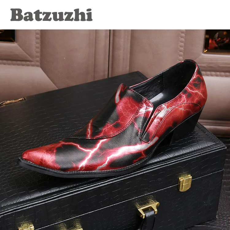 Batzuzhi Red Fashion Business Men Shoes Personalized Hairdressers Leather Shoes Lightning Leather Wedding Shoes Men, EU38-46