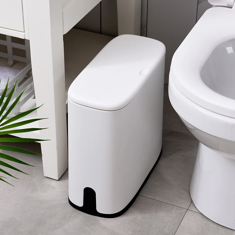 Nordic Trash Can Oval Bathroom Waste Bin Plastic Garbage Bucket Kitchen Toilet Bedroom Office Trash Bin with Garbage Bag Holder