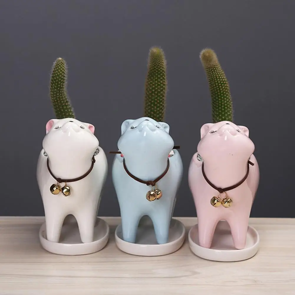 Plant Pot Cat Shape Plant Planter Ceramic Collectable  Excellent Farmhouse Small Succulent Pot