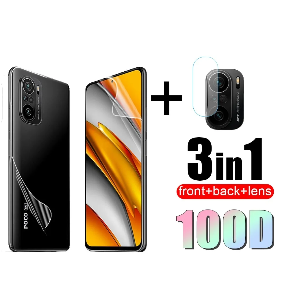 3in1 Full Cover Hydrogel Film For Xiaomi Poco F3 Camera Lens Front Back Film For Xiaomi Poco F 3 3F Screen Protector