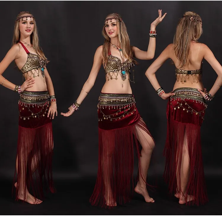 Conjunto de roupa de dança do ventre, rústica, egípcia, sutiã, cinto, roupa para performance em palco, 2019