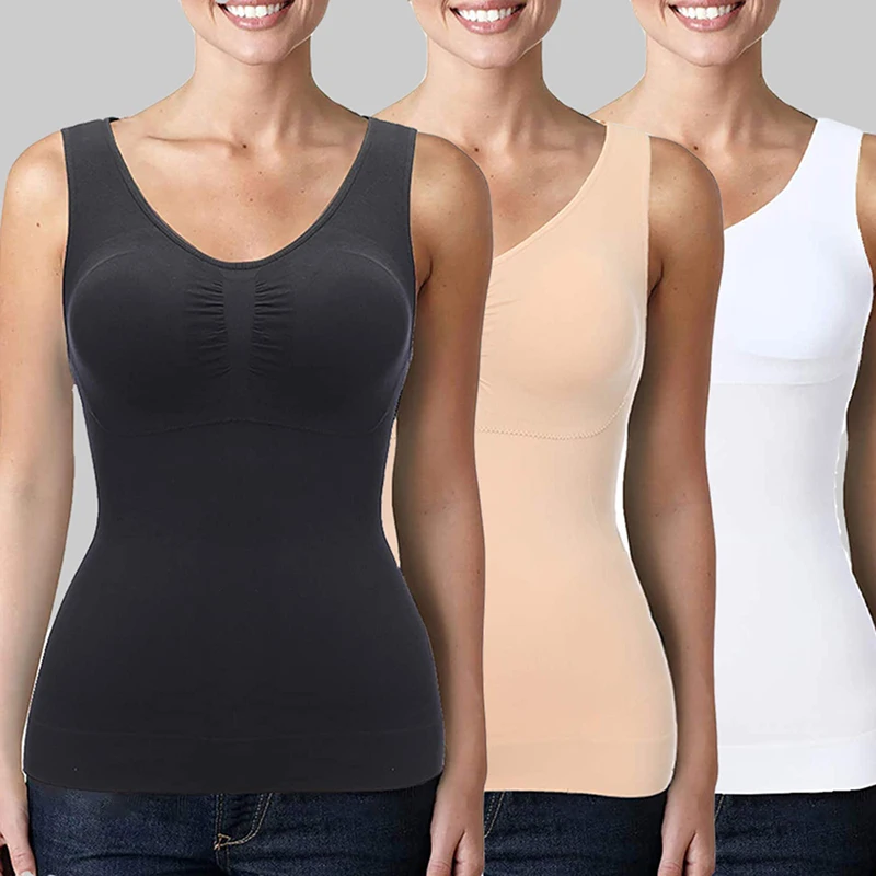 Damen Cami Shaper mit integriertem BH, Bauchkontrolle, Leibchen, Tank-Top, Unterröcke, Shapewear, schlankmachender Body Shaper, Kompressionsweste