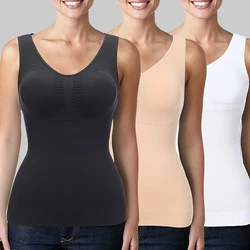 Mulheres cami shaper com sutiã embutido barriga controle camisola tanque superior underskirts shapewear emagrecimento corpo shaper colete de compressão