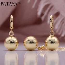 PATAYA New Round Ball Metal Earrings Necklace Set 585 Rose Gold Color Long Earrings Simple Pendant Women Fashion Jewelry Sets