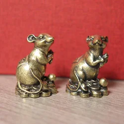 Chinese Traditional Feng Shui Rat Step On Gold Ingot Statue Zodiac Animal Mouse Love Corn Figurines Miniatures Desktop Ornaments