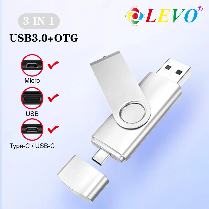 Pendrive OTG 3 en 1, unidad Flash USB 3,0, tipo C, Micro USB, 256GB, 128GB, 64GB, 32GB