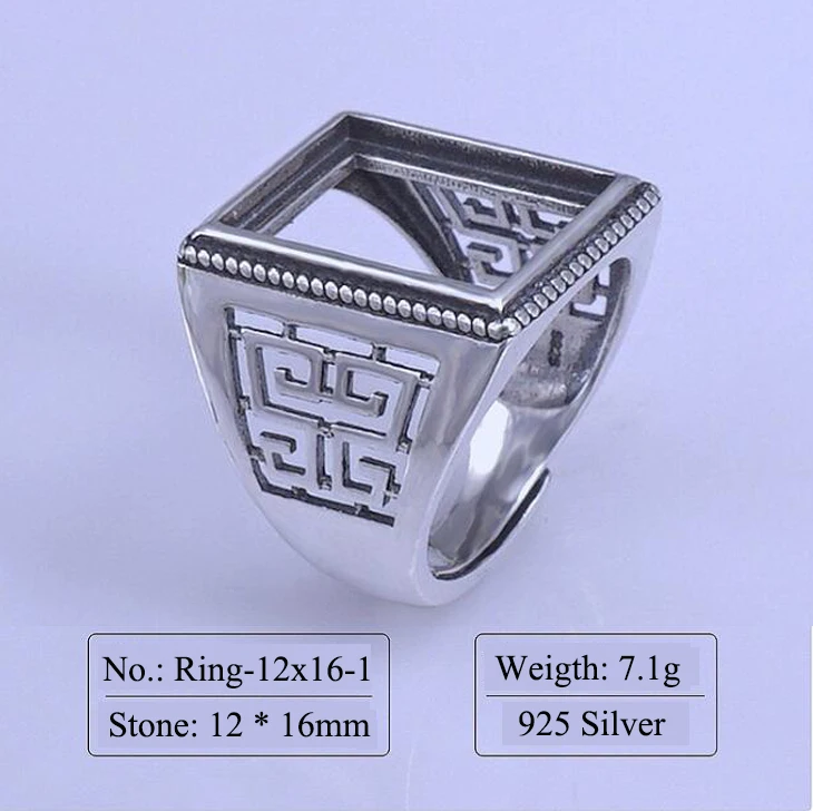 

925 Silver Semi Mount Ring for Man Vintage Man Ring Setting Without Stone Main Stone Size 12mm*16mm