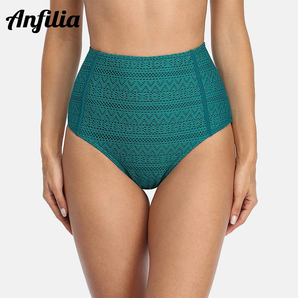 Anfilia Women\'s Lace Bikini Bottom High Waisted Swim Shorts Solid Tankini Briefs трусы купальник женские