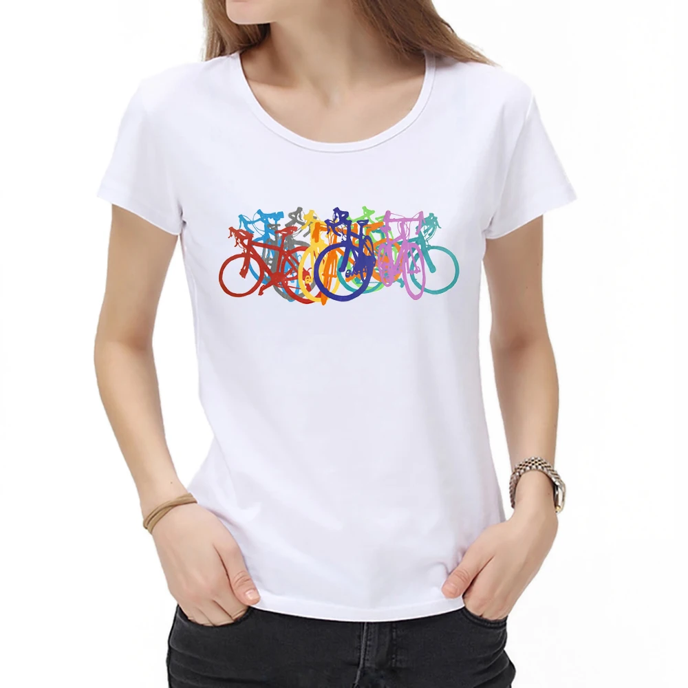 New women Vintage Fixed Gear Road Bicycle Classic T-Shirt Fashion Women Old Bikes Print Sport Casual Tops Hip Hop Girl Tee shirt