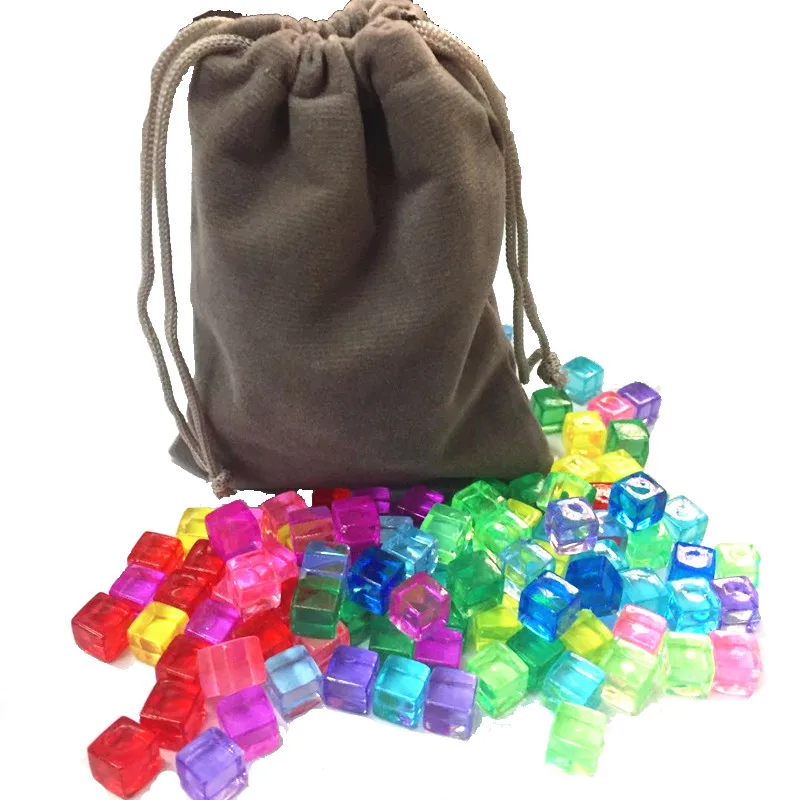 

100Pcs/set with bag Transparent Grey Square Corner Colorful Crystal Dice Chess Piece Right Angle Sieve Cube For Puzzle Game 8mm