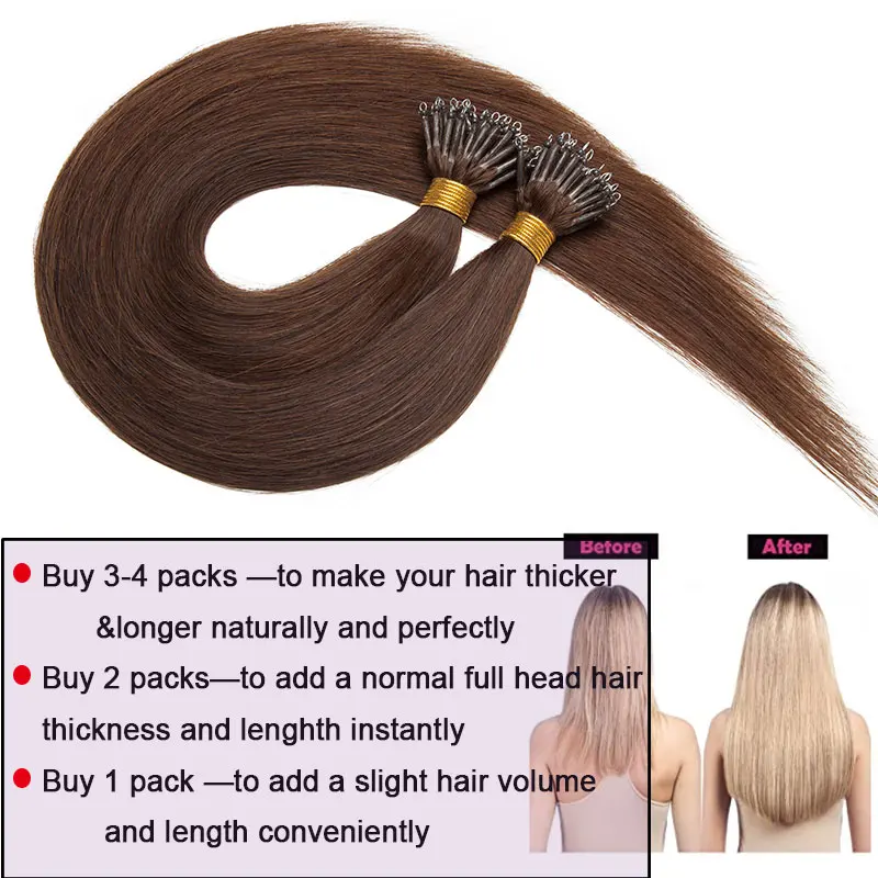 SEGO 16-24 Inch 1G/S 50Pcs Real Human Hair Nano Ring Hair Extensions Machine Remy Pre-bonded Straight Nano Tip Indian Hair