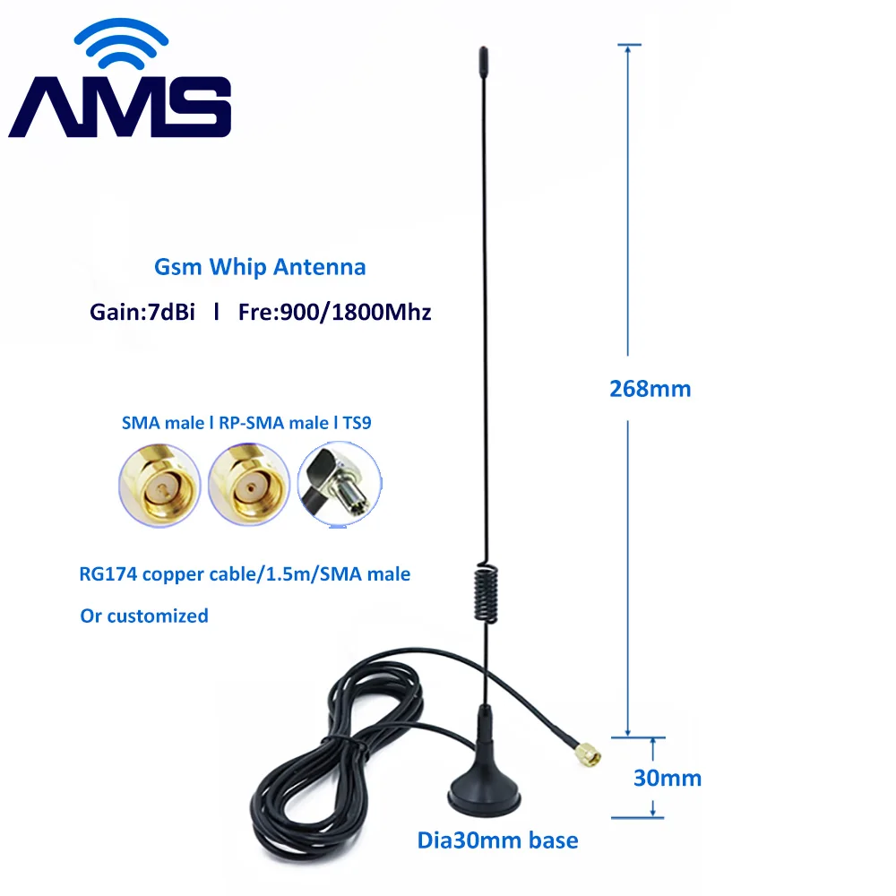 

Оптовая продажа с завода AMS, новая магнитная антенна Omni GSM GPRS 900 МГц 1800 МГц Omni Spring Whip, внешняя Wi-Fi Lte 4g Роутер антенна